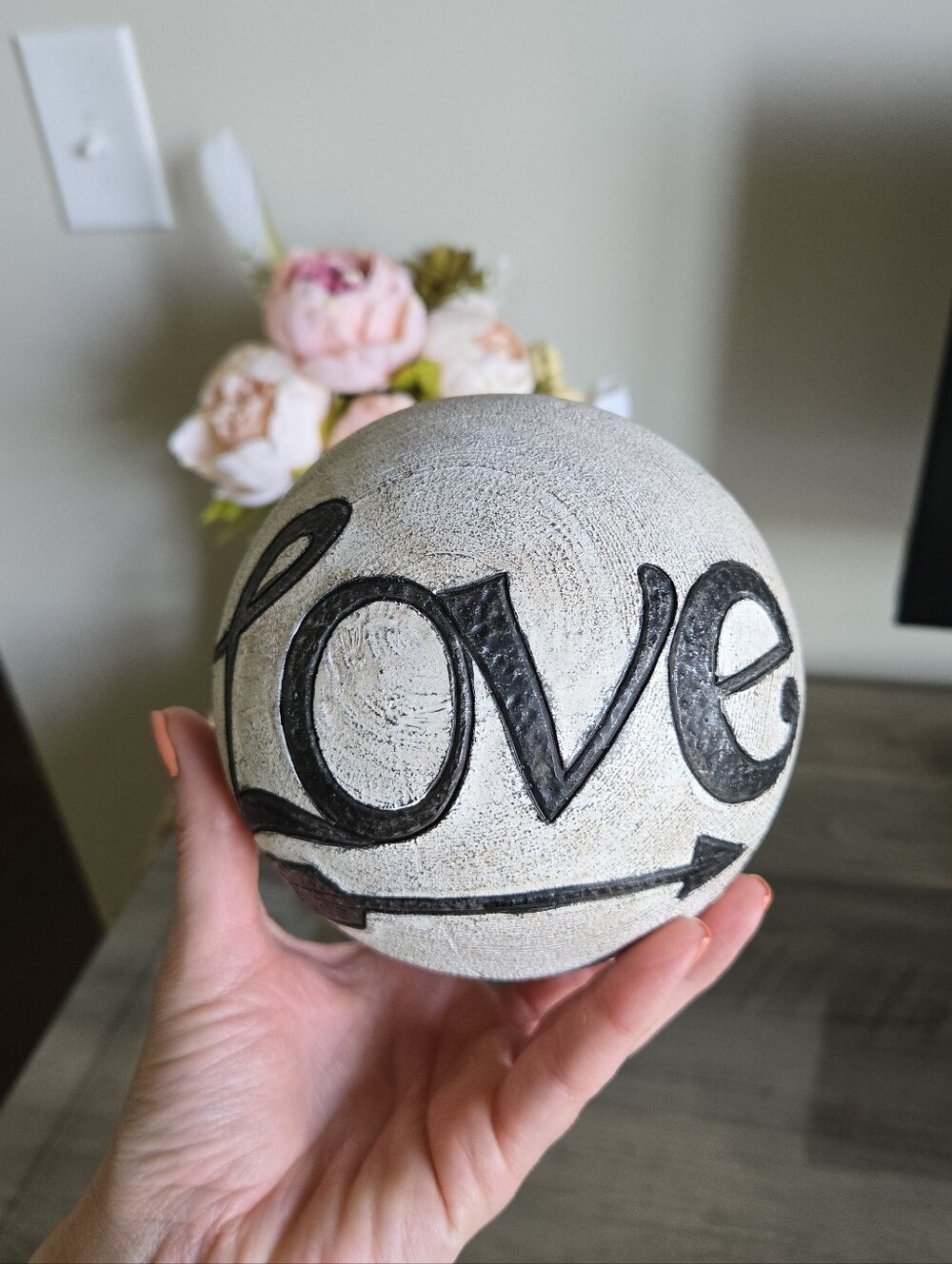PIER 1 Decorative Wooden 'Love' Sphere - Black on Cream